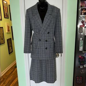 E.H. Woods Vintage Gray Herringbone Double-Breasted Blazer and Skirt Set Size 12
